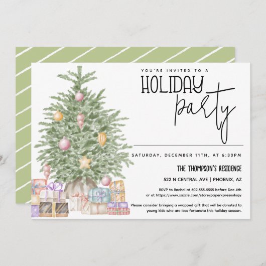 Vakantie Uitnodiging met kerstboom (Voorkant / Achterkant)