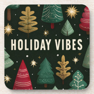Vakantie Vibes Tekst Overlay op Retro Kerstboom Bier Onderzetter