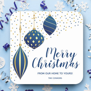 Vakantie voor prettige kerstblauwe Ornamenten Vierkante Sticker