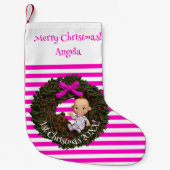 Vakantie Vreugde Gestreepte Keepsake Baby Meisje's Kleine Kerstsok (Voorkant)