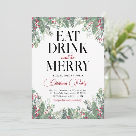 Vakantie Vrolijk Kerstdiner Uitnodiging (Staand voorkant)