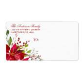 Vakantie Waterverf Floral Poinsettia Red Mailing Etiket (Voorkant)