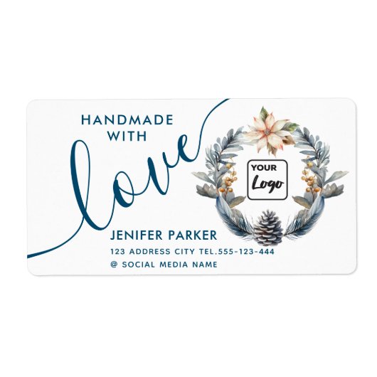 Vakantie waterverf poinsettia handgemaakt met lief etiket (Voorkant)