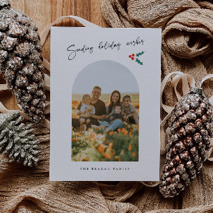 Vakantie wenst minimalistische witte boog maretak feestdagenkaart