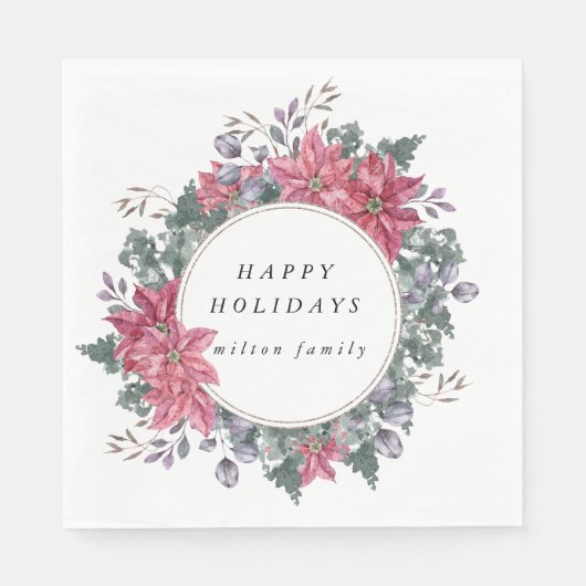 Vakantie Winter Bloemenkrans Monogram Papier Servet (Voorkant)