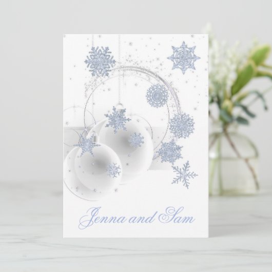 Vakantie Winter Bruiloft Uitnodiging wit ijs blauw (Staand voorkant)