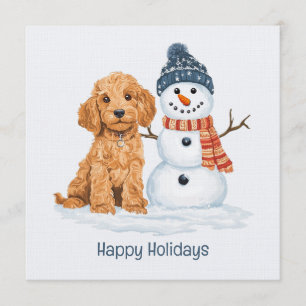 Vakantie Winter Goldendoodle Hond Sneeuwman Kaart