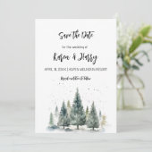 Vakantie Winter Pine Trees Save the Date Waterverf Kaart (Staand voorkant)