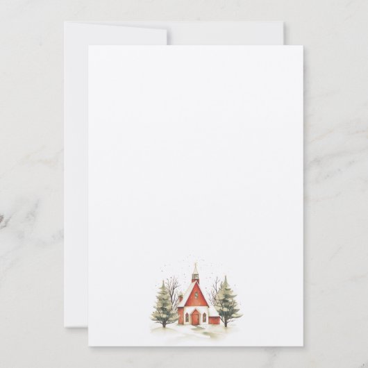 Vakantie Winter Red Church Pine Trees Save the Dat Kaart (Achterkant)