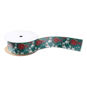 Vakantie Witte Kerst Honden en Poinsettia's Lint