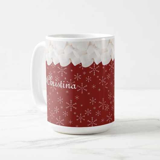 Vakantie Witte Marshmallows en Sneeuwvlokken Koffiemok (Voorkant links)