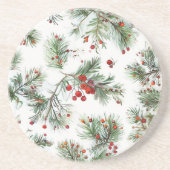 Vakantie Woodland Pine & Red Berries Design Zandsteen Onderzetter (Voorkant)