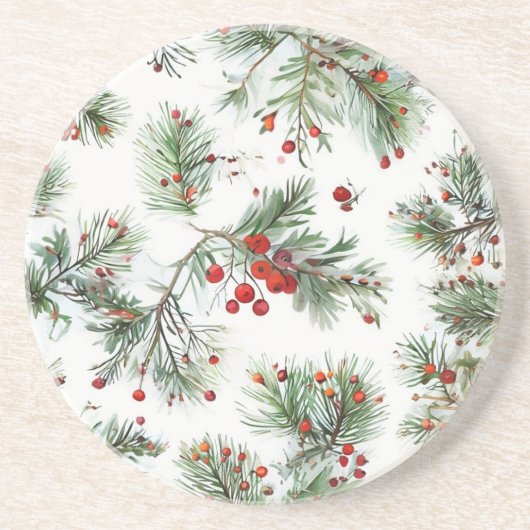 Vakantie Woodland Pine & Red Berries Design Zandsteen Onderzetter (Voorkant)