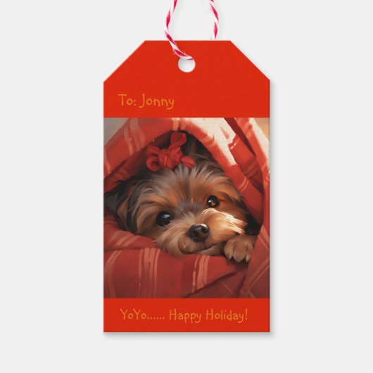 Vakantie Yorkshire Terrier Cadeaulabel (Voorkant)