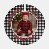 Vakantie Zwart & Wit Geplaatst Eerste Kerst Custom Glas Ornament (Achterkant)