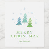 Vakantiebomen en sneeuwvlokken Vrolijk Kerstfeest Wijn Etiket (Enkel label)