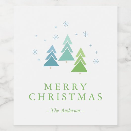 Vakantiebomen en sneeuwvlokken Vrolijk Kerstfeest Wijn Etiket (Enkel label)