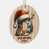 Vakantiebrief D Santa Hat Winter Camping Scene Keramisch Ornament (Rechts)