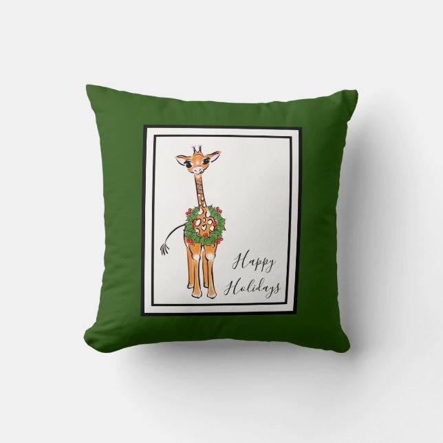 Vakantiedagen Giraffe - rode en groene feestdag Kussen (Voorkant)