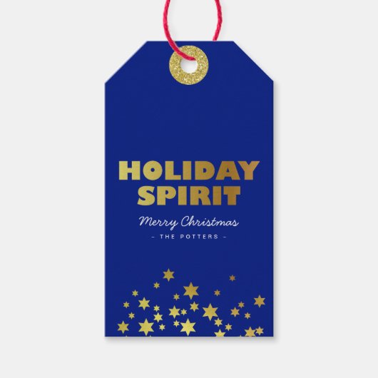 vakantiedrang | Fun Christmas Blue & Gold Cadeaulabel (Voorkant)