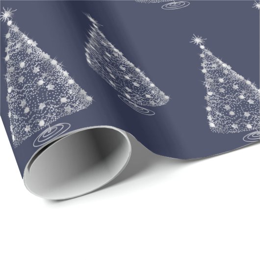 Vakantiedrukpapier Silver Tree Navy Cadeaupapier (Rol Hoek)