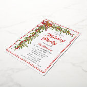 Vakantiefeest Mistletoe Bow Modern Kerstfeest Folie Uitnodiging (Gedraaid)