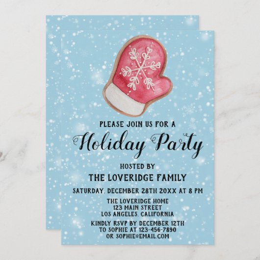 Vakantiefeest Rood en wit Mitten Cookie Blauwe sne Kaart (Voorkant / Achterkant)