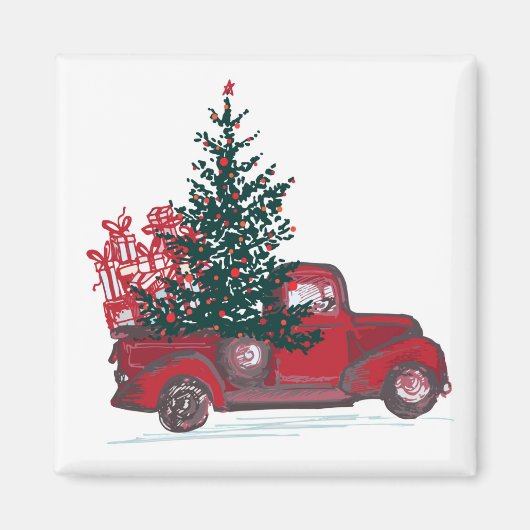 Vakantiegeld Classic Red Pickup Truck Magneet (Voorkant)