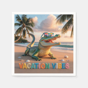 "Vakantiegeluk" Koele Krokodil op Strand Servet