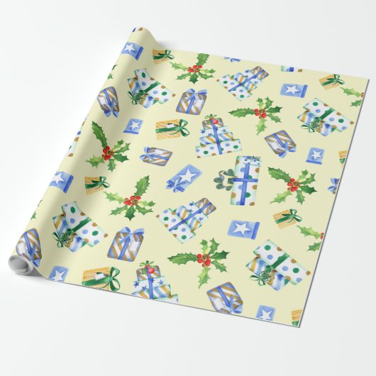 Vakantiegift Wrap Blue Cadeaus Cream Cadeaupapier (Uitgerold)