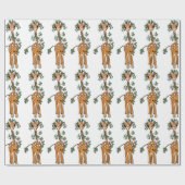 Vakantiegrande Giraffe — feestdag holly garland Cadeaupapier (Vlak)