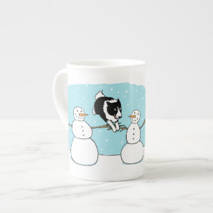 Vakantiegrens Collie Agility Dog met Snowmen Porselein Kop