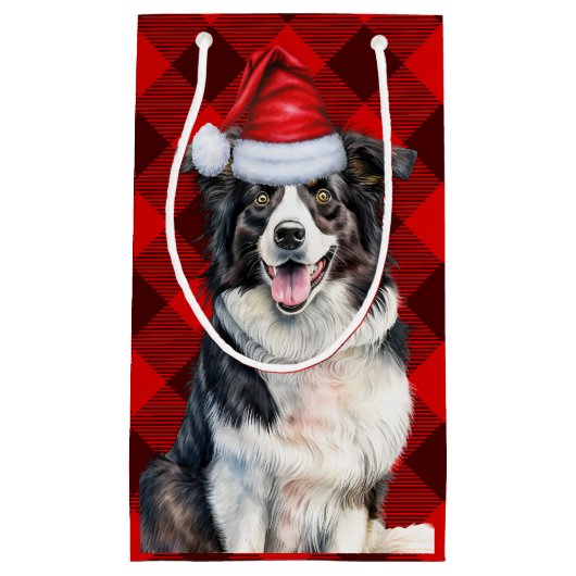 Vakantiegrens Collie Red Buffalo Plaid Kerstmis Klein Cadeauzakje (Voorkant)