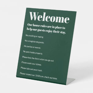 Vakantiehuis regelt donkergroen wit Sjabloon Reclamebord Met Voetstuk