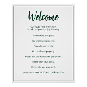 Vakantiehuis reglement donkergroen en wit Sjabloon Perfect Poster