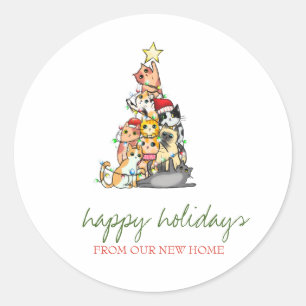 Vakantiehuisje Verhuisd,Schattige Katten Kerstboom Ronde Sticker