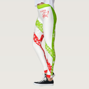 Vakantiekleuren Rood en Flourescent Groen op WHITE Leggings