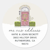 Vakantiemaand Verplaatsende Aankondiging Terugkeer Ronde Sticker (Voorkant)