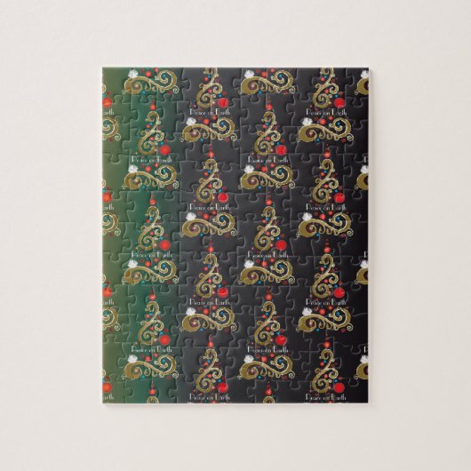 Vakantiemateriaal met groene kerstboomkleur legpuzzel (Verticaal)