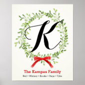 Vakantiemonogram Afdrukken, Mistletoe Wreate Poster (Voorkant)