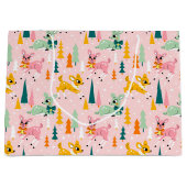 Vakantiepatroon Retro Reindeer Wonderland Groot Cadeauzakje (Voorkant)