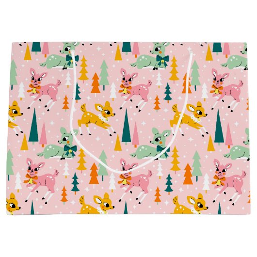Vakantiepatroon Retro Reindeer Wonderland Groot Cadeauzakje (Voorkant)