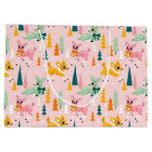Vakantiepatroon Retro Reindeer Wonderland Groot Cadeauzakje (Achterkant)