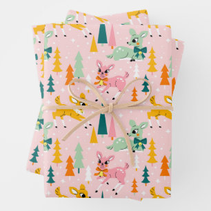 Vakantiepatroon Retro Reindeer Wonderland Inpakpapier Vel