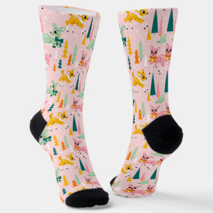 Vakantiepatroon Retro Reindeer Wonderland Sokken