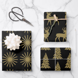 Vakantiepatroon zwart en goud inpakpapier vel