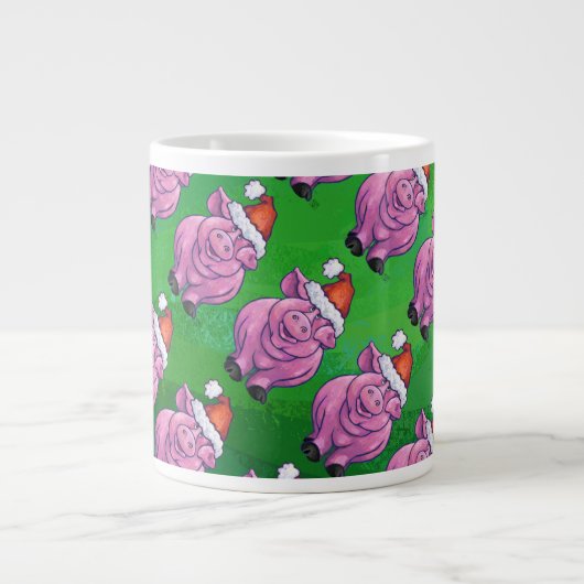 Vakantiepig in Santa Hat Pattern op Green Extra Grote Mok (Voorkant)