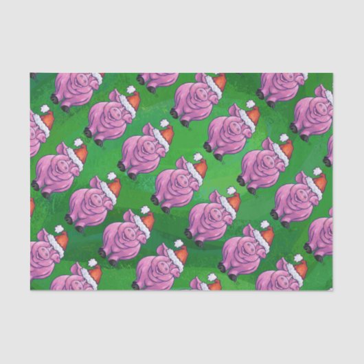 Vakantiepig in Santa Hat Pattern op Green Tissuepapier (Voorkant)