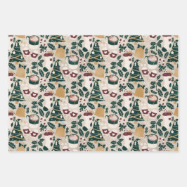 Vakantiepompen en -bomen die papierbladen overvull inpakpapier vel