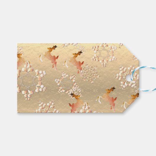 Vakantierrendieren Snowflakes op Roos Gold Cadeaulabel (Voorkant (Horizontaal))